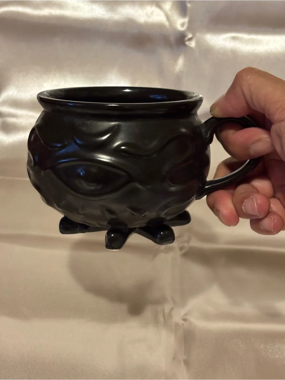 Black Cauldron Ceramic Mug. Halloween. Embossed.